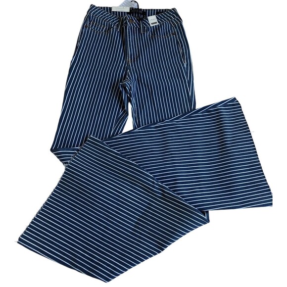 NWT Judy Blue Super Flare Ultra High Rise Jeans 1/25 Striped Blue Raw Hem Bell - Picture 2 of 12